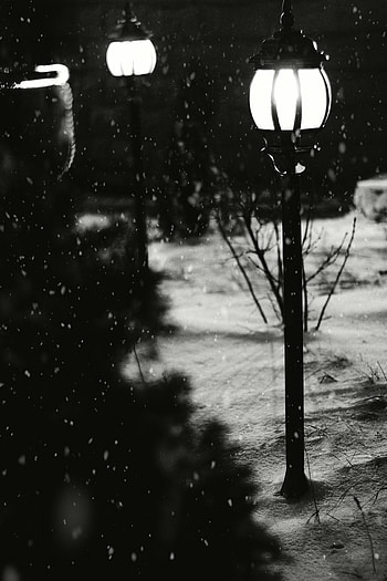 Winter, Night, Snow, Lights, Dark, Shine, Light, Lanterns HD phone wallpaper