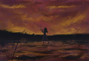 Violin, Anime, Your Lie In April, Kaori Miyazono, Lake, Sky HD wallpaper
