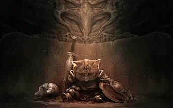 The knight, animal, shield, sword, fantasy, knight, cat, armor HD wallpaper