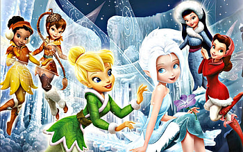 Secret of the wings (2012), blue, winter, white, disney, rosetta, fairy, fantasy, Secret of the wings, tinker bell, fawn, snow, green, movie, silvermist, periwinkle, iridessa HD wallpaper