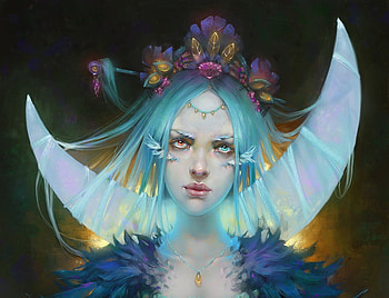 Moon goddess, blue, frumusete, art, svetlana tebyakina, goddess, half moon, moon, fantasy, luna, luminos HD wallpaper