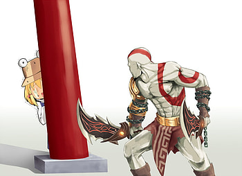 GOW Touhou, god of war, crossover, touhou kratos, gow, suwako moriya HD wallpaper