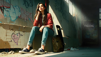 Girl With Skateboard And Graffiti, girl, skateboard, graffiti, artist, artwork, art, digital-art, ai, deviantart HD wallpaper