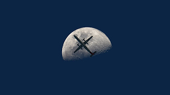 Landscape, Airplanes, Moon HD wallpaper