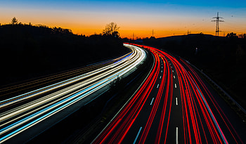Cities, Twilight, Road, Turn, Movement, Traffic, Long Exposure, Dusk, Illumination, Backlight, Evening HD wallpaper