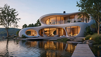 Curved Lakeside Retreat —, Lake House, Modern House, Architecture, Luxury Home HD wallpaper