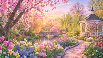 Pastel Spring Sanctuary -, Garden, Gazebo, Bridge HD wallpaper