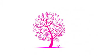 Pink Tree With Birds, pink, birds, art, flowers, tree HD wallpaper