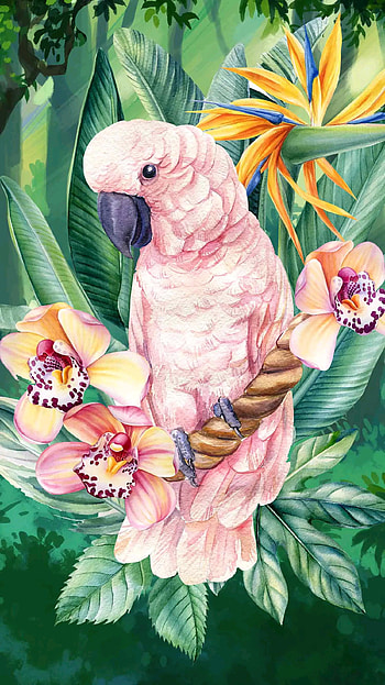 Rose Bird, selva, art, flowers, forest, pajaro, pink, green, bosque, rosa HD phone wallpaper