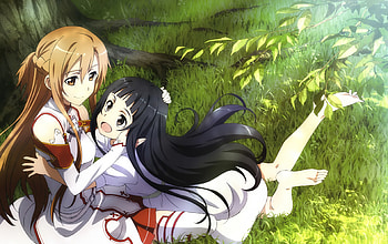 Sword Art Online, yui, cute, knight, yuuki asuna, long hair, dress, nice, happy, female, sweet, asuna, smile, girl, asuna yuuki, yuuki, black hair, kawaii, anime girl, sao, anime, pretty, hug, brown hair, lovely HD wallpaper