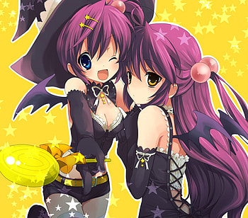 Trick or treat please., halloween, wings, anime, bat girls HD wallpaper