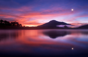 Water Under Blue And Red Sky, evening, mountains, nature, sky, reflection HD wallpaper