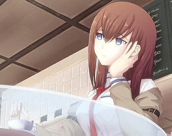 Makise Kurisu, cute, steins gate, bored, long hair, glasses, , female, sexy, table, blue eyes, makise, hot, girl, kurisu, cup, anime girl, anime, brown hair HD wallpaper