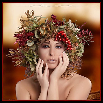 AUTUM ART BEAUTY, art, eyes, autum, woman, brown, pretty, flower, face, warm HD wallpaper
