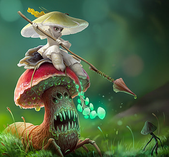Amanita, fantasy, art, luminos, monster, mushroom, diane ozdamar HD wallpaper