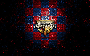 South Carolina Stingrays, glitter logo, ECHL, red blue checkered background, hockey, american hockey team, South Carolina Stingrays logo, mosaic art HD wallpaper