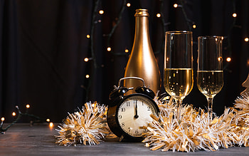 Happy New Year 2022 !, glasses, champagne, clock, bottle HD wallpaper