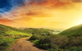 Nature, Coast, Road, Ocean, Descent HD wallpaper