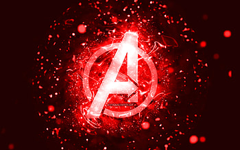 Avengers red logo, , red neon lights, creative, red abstract background, Avengers logo, superheroes, Avengers HD wallpaper