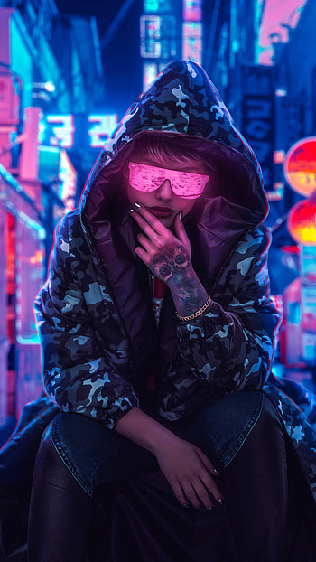 Girl. Apple. X. . Digital art girl, Cyberpunk girl, Neon graphy HD phone wallpaper
