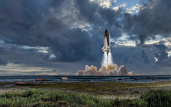 American shuttle takeoff, coast, rocket takeoff, American shuttle, spaceflight, USA HD wallpaper