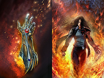 Witchblade, flames, long hair, gauntlet, anime, comics, badge, fire, female HD wallpaper