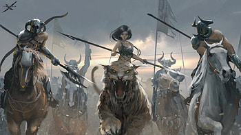 Ghost Blade, tiger, art, girl, beautiful, flags, weapons, elf, woman, lady, fantasy, abstract, battle, fantasy woman, warriors, female HD wallpaper