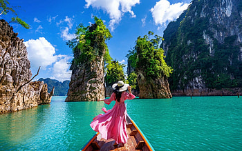 Thailand woman, Boat in the sea, Tropical paradise, Summer vibes HD wallpaper
