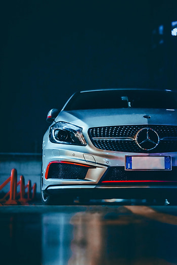 Night, Cars, Car, Front View, Grey, Mercedes HD phone wallpaper