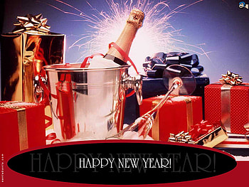 Happy New Year, still life, gifts, champagne, new year HD wallpaper