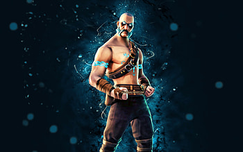 Base Ragnarok, , blue neon lights, Fortnite Battle Royale, Fortnite characters, Base Ragnarok Skin, Fortnite, Base Ragnarok Fortnite HD wallpaper