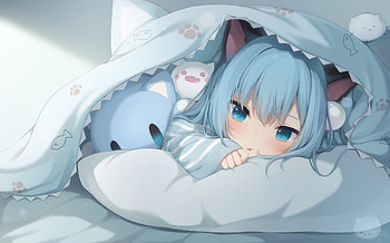 蓝白条纹, Nekoha Shizuku HD wallpaper