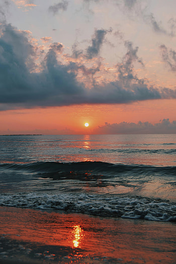 Nature, Water, Sunset, Sun, Waves, Horizon, Glare HD phone wallpaper