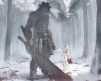 Illyasviel von einzbern, berserker, could, snow, trees, fate stay night, blood, dress, illyasviel HD wallpaper