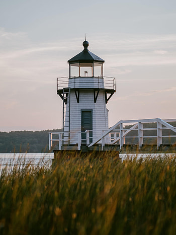 Nature, Trees, Grass, Sea, Building, Coast, Lighthouse HD phone wallpaper