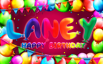 Happy Birtay Laney, , colorful balloon frame, Laney name, purple background, Laney Happy Birtay, Laney Birtay, popular american female names, Birtay concept, Laney HD wallpaper