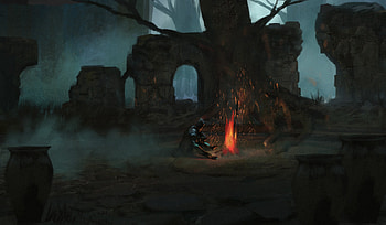 Warrior, Bonfire, Video Game, Dark Souls, Night, Ruin HD wallpaper