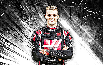Mick Schumacher, grunge art, Haas F1 Team, german racing drivers, Formula 1, Formula One, white abstract rays, F1 2021, Mick Schumacher HAAS, Mick Schumacher HD wallpaper