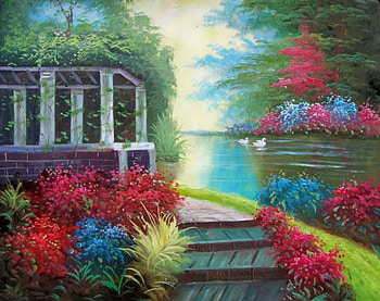 The Path To Happiness, birds, flowers, colour, water, walkway HD wallpaper
