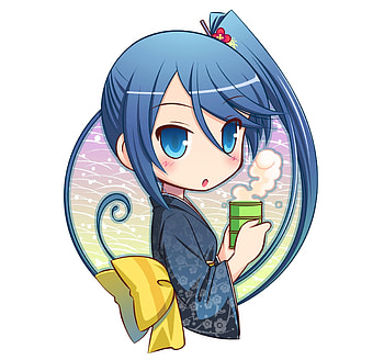 Chibi, kimono, yukata, cute, long hair, nice, , adorable, female, sweet, blue eyes, ribbon, blue hair, girl, kawaii, anime girl, anime, pretty, lovely HD wallpaper