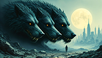 Cerberus Rising: A Stunning Ultra, cerberus, mythical creature, full moon, dystopian landscape HD wallpaper