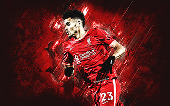 Luis Diaz, Liverpool FC, red stone background, Premier League, England, football, Luis Diaz Liverpool HD wallpaper