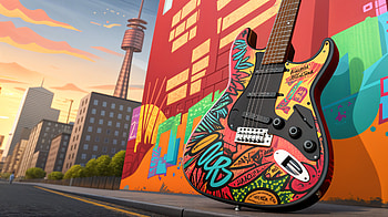 Vibrant Electric Guitar in Ultra, electric guitar, guitar, graffiti, urban, Street Art HD wallpaper