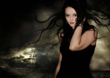 Siren, night, sea, dark HD wallpaper