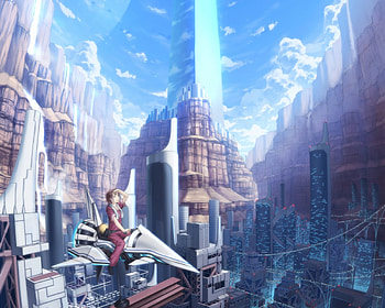 Scenic, buildings, sky, anime HD wallpaper
