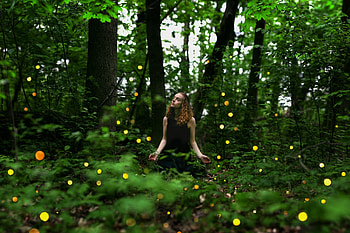 Forest Girl, model, green, trees, forest, woman HD wallpaper
