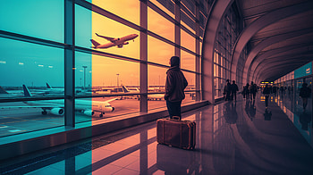Terminal Reflections — Airport, airport, airplane, traveler, suitcase, terminal HD wallpaper