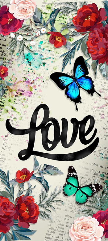Love Floral Latter's, aqua, moths and butterflies, Beautiful, Papers HD phone wallpaper
