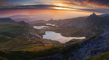 Twin Lake, graphy, bulgaria, lake, sunset, mountain HD wallpaper