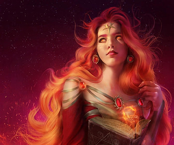 Aurora, frumusete, jason lan, art, gorgeous, girl, orange, superb, fantasy, face, redhead, luminos HD wallpaper